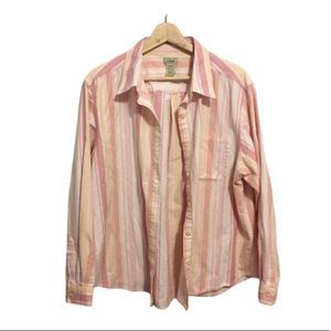 Llbean Pink Stripe 100% Cotton Button Down Top Size XL